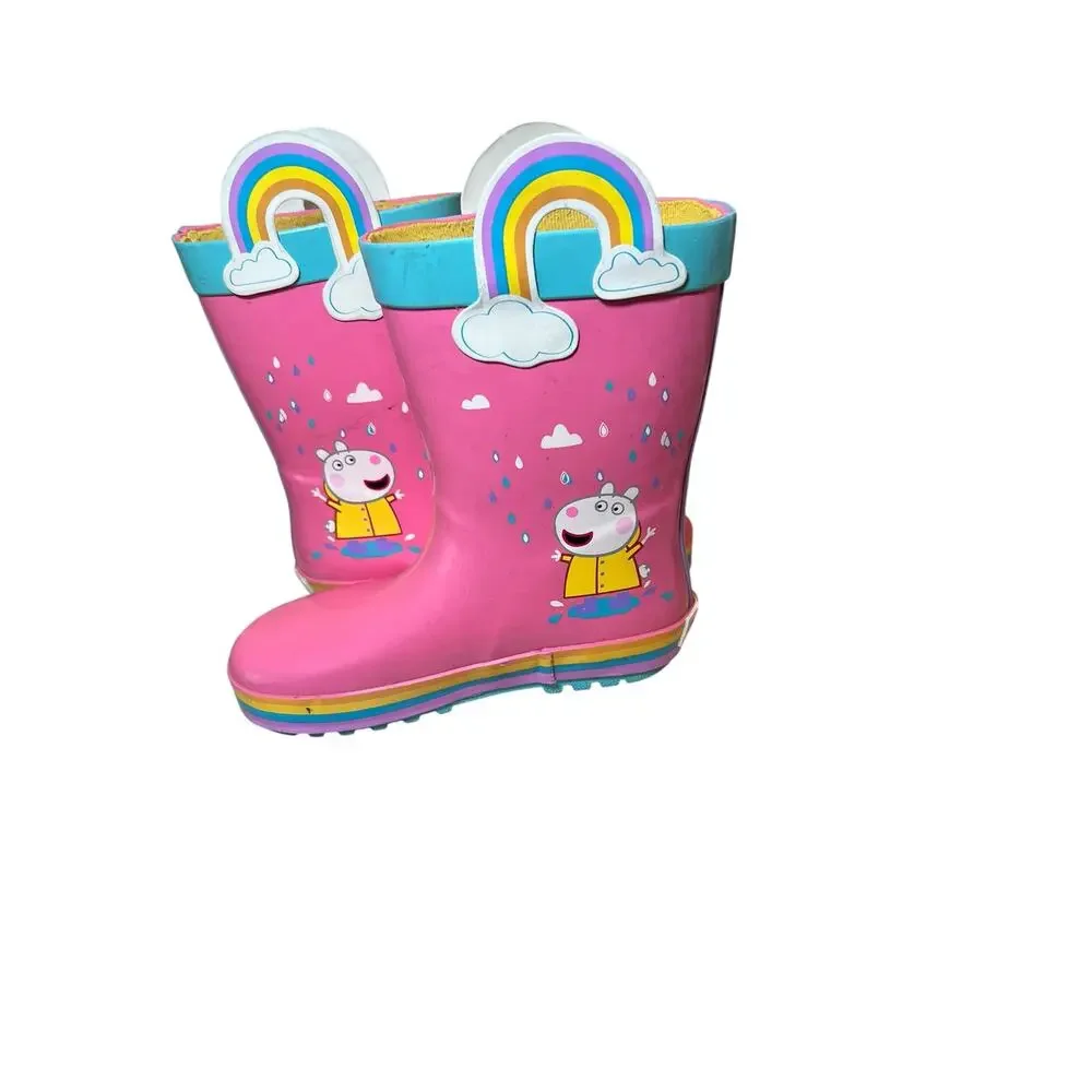 Wonder Nation Girl’s 11/12 Pink Peppa Pig 3-D Waterproof Skid-Free Rain Boots